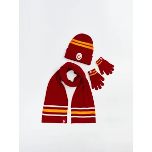 LCW ACCESSORIES Kırmızı Galatasaray Nakışlı Erkek Çocuk Atkı Bere Eldiven Seti