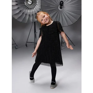 LCW Kids Siyah Bisiklet Yaka Kurdele Detaylı Kız Çocuk Elbise