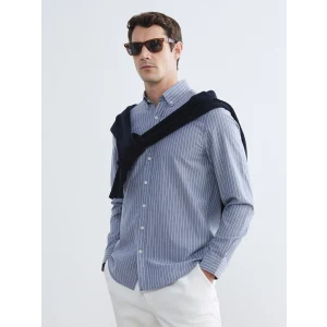 SOUTHBLUE Lacivert Regular Fit Uzun Kollu Çizgili Erkek Gömlek