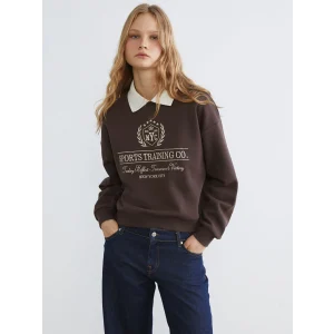 XSIDE Kahverengi New York Nakışlı Kadın Kalın Sweatshirt