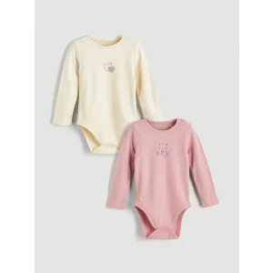 LCW baby Pembe Kalp ve Ayıcık Baskılı Kız Uzun Kollu Kız Bebek Çıtçıtlı Body 2li