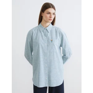 LCW Modest Yeşil Çizgili Oversize Poplin Kadın Gömlek Tunik