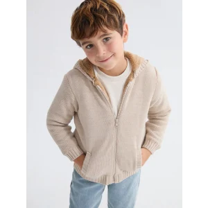 LCW Kids Bej Kapüşonlu Erkek Çocuk Triko Hırka