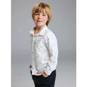 LCW Kids Beyaz Regular Fit Baskılı Erkek Çocuk Gömlek