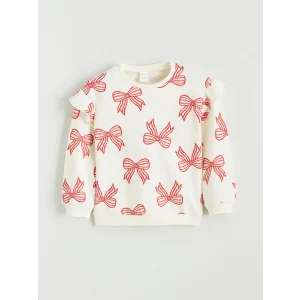 LCW baby Ekru Bisiklet Yaka Desenli Kız Bebek Sweatshirt