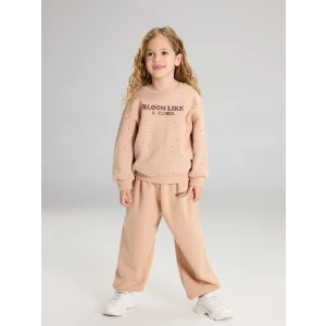 LCW Kids Bej Bisiklet Yaka Kız Çocuk Sweatshirt ve Pantolon
