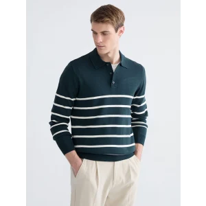 SOUTHBLUE Yeşil Polo Yaka Çizgili Erkek Triko Kazak