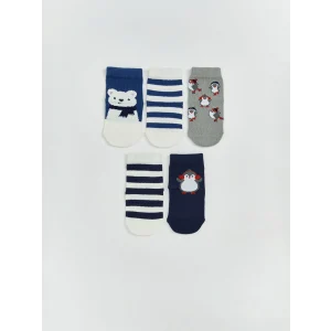 LCW baby Mavi Desenli Erkek Bebek Soket Çorap 5li