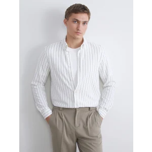 LCW Vision Ekru Slim Fit Uzun Kollu Çizgili Erkek Gömlek