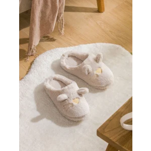 LCW STEPS Ekru Hayvan Figürlü Pelüş Kadın Ev Terliği