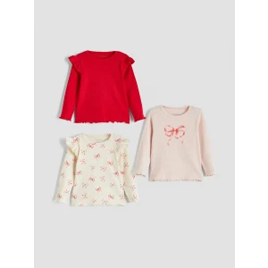 LCW baby Ekru Bisiklet Yaka Baskılı Kız Bebek Bluz 3lü