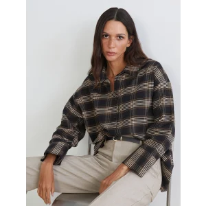 LCW Vision Siyah Ekose Oversize Kadın Gömlek