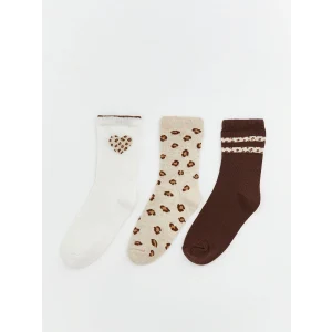 LCW Kids Ekru Desenli Kız Çocuk Soket Çorap 3lü