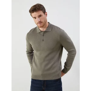 LCWAIKIKI Classic Haki Büyük Beden Polo Yaka Uzun Kollu Erkek Triko Kazak