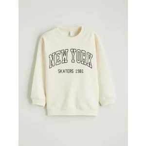 LCW Kids Bej New York Baskılı Erkek Çocuk Kalın Sweatshirt
