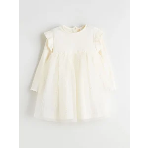 LCW baby Ekru Bisiklet Yaka Kız Bebek Prenses Elbise