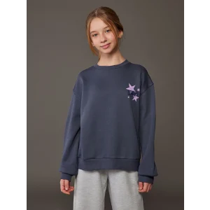 LCW Kids Antrasit Bisiklet Yaka Baskılı Kız Çocuk Kalın Sweatshirt