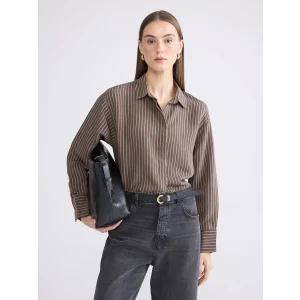 LCWAIKIKI Classic Kahverengi Çizgili Modal Karışımlı Kadın Gömlek