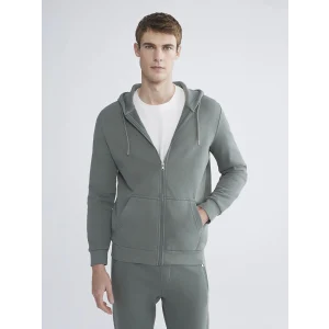 LCWAIKIKI Classic Yeşil Kapüşonlu Uzun Kollu Erkek Fermuarlı Sweatshirt