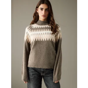 LCW Vision Kahverengi Yarım Balıkçı Yaka Desenli Kadın Triko Kazak