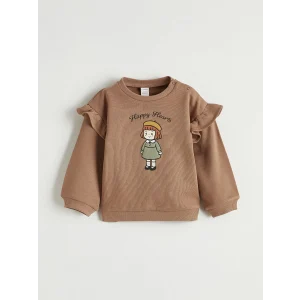 LCW baby Kahverengi Bisiklet Yaka Baskılı Kız Bebek Sweatshirt