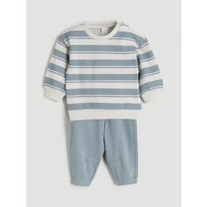 LCW baby Bej Bisiklet Yaka Çizgili Erkek Bebek Sweatshirt ve Eşofman Alt