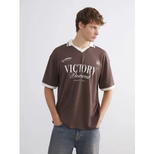 XSIDE Kahverengi Polo Yaka Baskılı Erkek Tişört