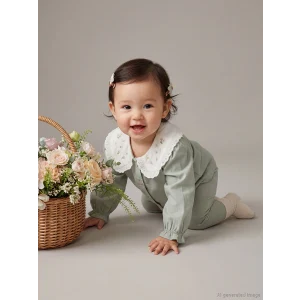 LCW baby Yeşil Bebe Yaka Nakışlı Uzun Kollu Kız Bebek Takım