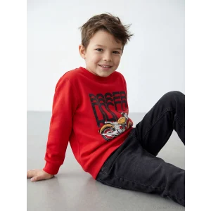 LCW Kids Kırmızı Bisiklet Yaka Baskılı Erkek Çocuk Kalın Sweatshirt