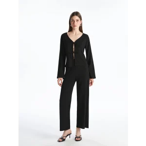 LCWAIKIKI Classic Siyah Beli Lastikli Dokulu Kadın Pantolon