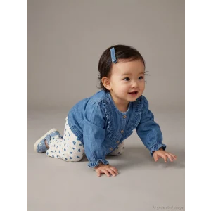 LCW baby Mavi Fırfırlı Kız Bebek Gömlek ve Tayt