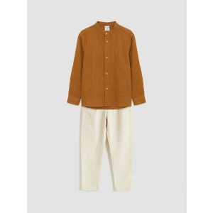 LCW Kids Kahverengi Hakim Yaka Erkek Çocuk Gömlek ve Pantolon