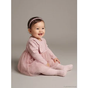 LCW baby Pembe Bisiklet Yaka Uzun Kollu Kız Bebek Tütü Elbise