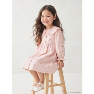 LCW Kids Pembe Bebe Yaka Puantiyeli Kız Çocuk Elbise
