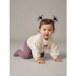 LCW baby Ekru Bisiklet Yaka Kız Bebek Sweatshirt ve Tayt