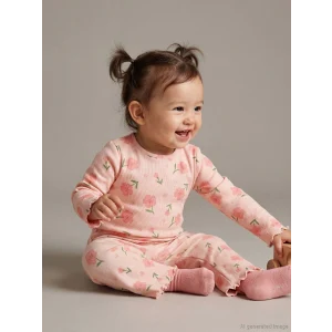 LCW baby Pembe Fırfır Detaylı Kız Bebek Bluz ve Tayt