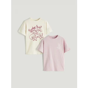 LCW Kids Ekru Baskılı Kız Çocuk Tişört 2li