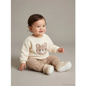 LCW baby Bej Hayvan Figürlü Kız Bebek Sweatshirt ve Pantolon