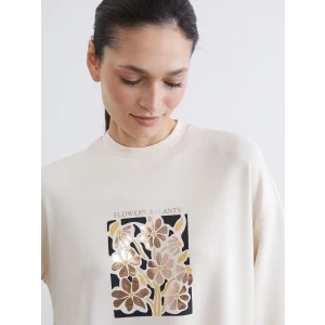 LCW Modest Bej Bisiklet Yaka Oversize Kadın Sweatshirt Tunik