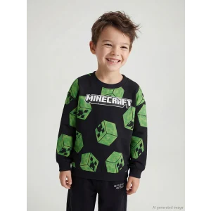 LCW Kids Siyah Minecraft Baskılı Erkek Çocuk Sweatshirt