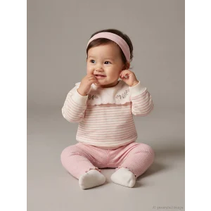 LCW baby Ekru Bebe Yaka Kız Bebek Sweatshirt ve Tayt