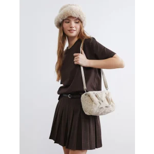 LCW ACCESSORIES Ekru Yıldız Desenli Pelüş Kadın Kol Çantası