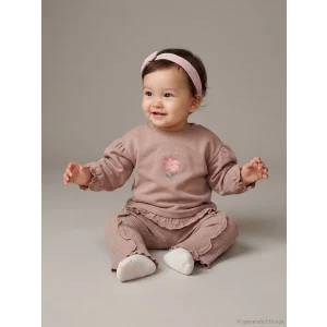 LCW baby Kahverengi Bisiklet Yaka Kız Bebek Sweatshirt ve Tayt