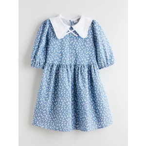 LCW Kids Mavi Bebe Yaka Çiçekli Kız Çocuk Elbise