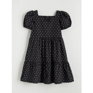 LCW Kids Siyah Kare Yaka Puantiyeli Kız Çocuk Elbise
