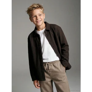 LCW Kids Kahverengi Basic Uzun Kollu Erkek Çocuk Gömlek