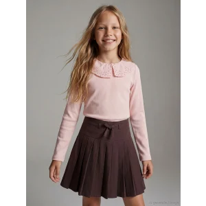 LCW Kids Pembe Bebe Yaka Fisto Detaylı Kız Çocuk Tişört