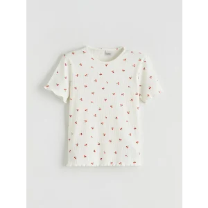 LCW Kids Ekru Baskılı Kız Çocuk Tişört