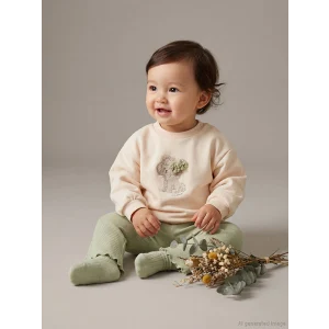 LCW baby Bej Bisiklet Yaka Baskılı Kız Bebek Sweatshirt ve Tayt