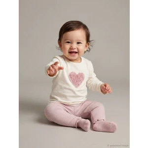 LCW baby Ekru Kalp Baskılı Kız Bebek Bluz ve Tayt
